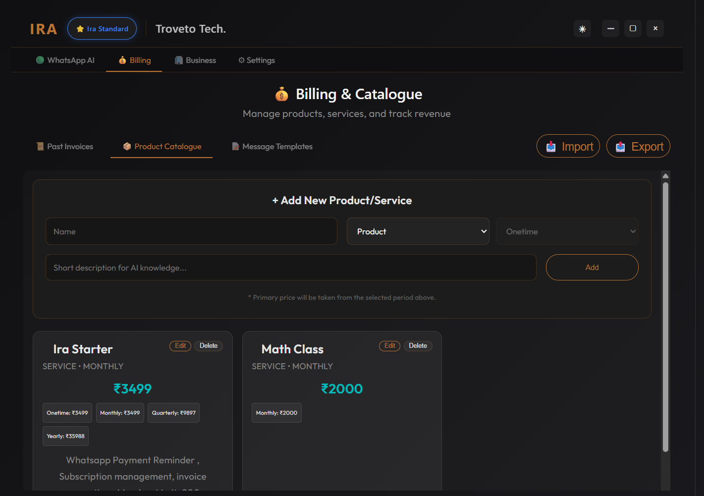 Ira AI Automated Billing and Digital Catalogue