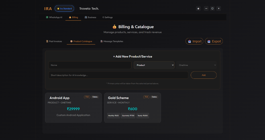 Ira AI Automated Billing and Digital Catalogue