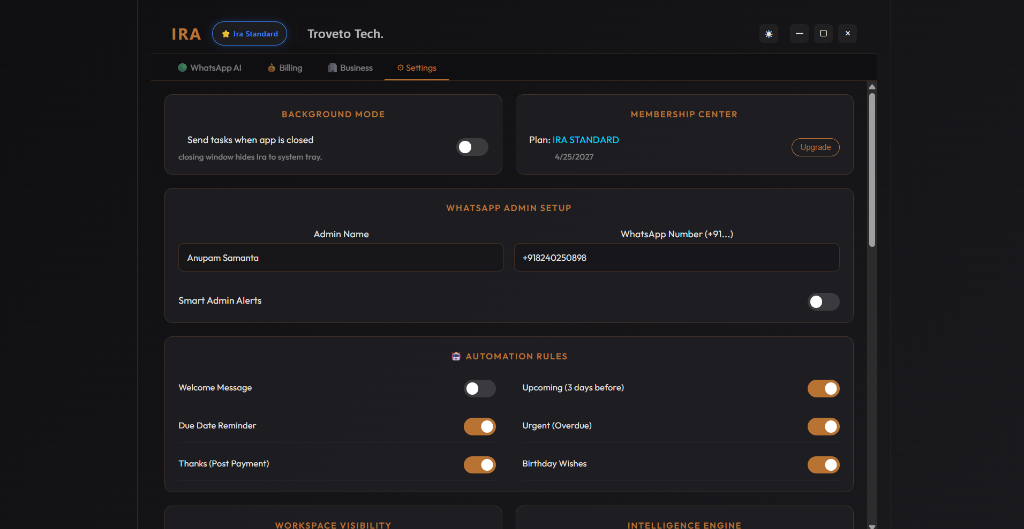 Ira AI Automation Settings and Core Neural Configuration