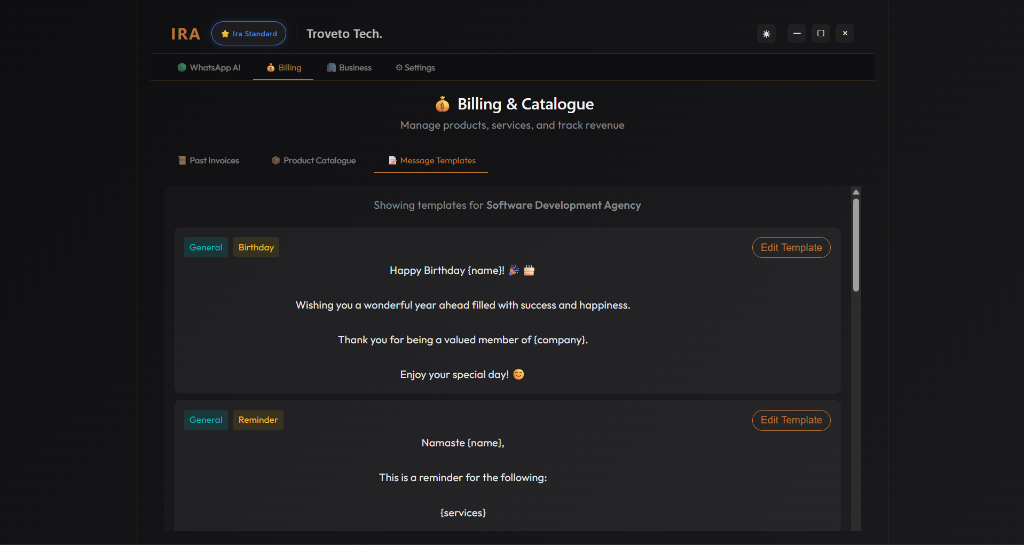 Ira AI WhatsApp Message Templates and Automation